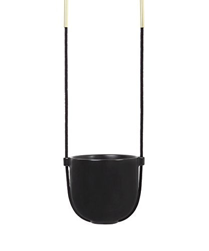 Umbra Bolo Wall and Ceiling Planter ÁíΩÁ´ÖÁíΩ Hanging Flower Pot Plant Holder for Wall and Ceiling, Great for Live Plants, Succulent Plants, Air Plants, Cactus, Faux Plants and More, Black Ceramic / Brass