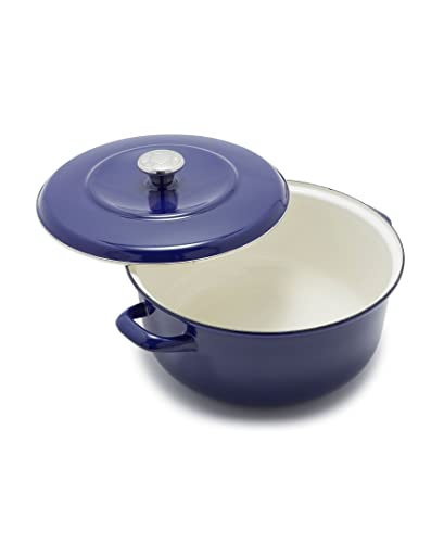 Cookware Company Merten & Storck European Crafted Enameled Iron, Round 7QT Dutch Oven Casserole with Lid, Cobalt Blue