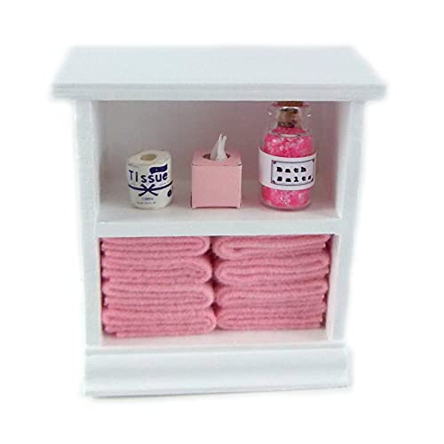 Aztec Imports Town Square Miniatures Dolls House Miniature Furniture Small Shelf Unit & Pink Bathroom Accessories