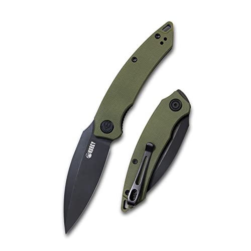 KUBEY Leaf KU333 Pocket Folding Knife for EDC, Fronter Flipper Small Folding Knife with 2.99 Inch Blade G10 Handle (Green)