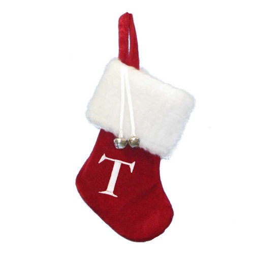 Kurt Adler 7" Red and White Monogram "T" Mini Christmas Stocking