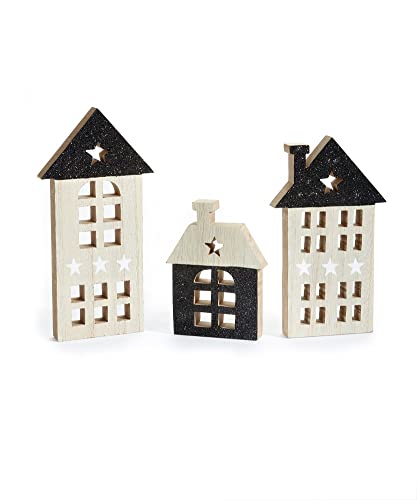 Giftcraft 681327 Christmas House Décor, Set of 3, Medium Density Fiberboard, Black and Natural