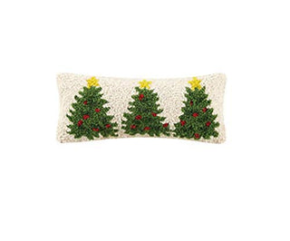 Peking Handicraft 31TG461C05OB Christmas Trees Hook Pillow, Blown-in Filled, 12-inch Width, Wool and Cotton