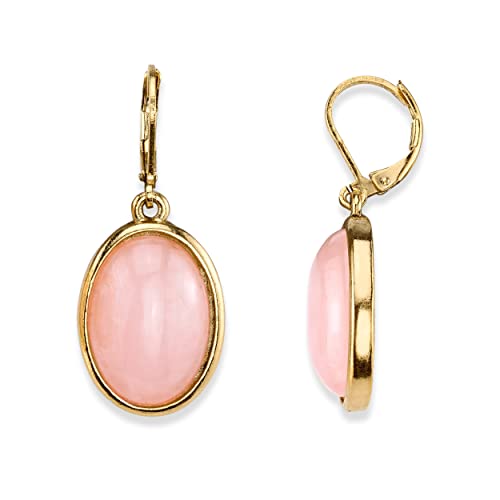 1928 Jewelry 14K Gold Dipped Gemstone Rose Quartz Pink Oval Drop Earrings