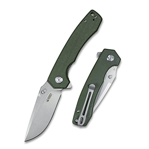 Kubey KU901 Folding Pocket Knife Durable 4.0 mm Thickness D2 Blade and Solid Handle with Deep Carry Pocket Clip and Lanyard Hole Good for Outdoor Camping and Hunting (Green Micarta)