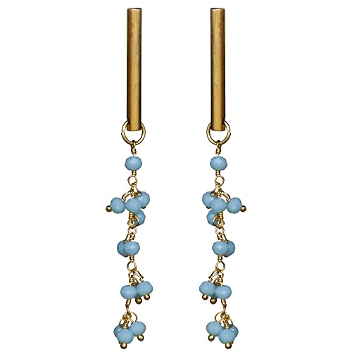 HomArt Amazonite Vail Earring with Dangling Chain, 2.5-inch Length, Brass and Seed Beads