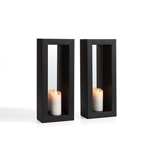 Danya B. Set of 2 Vertical Mirror Pillar Candle Sconces with Metal Frame