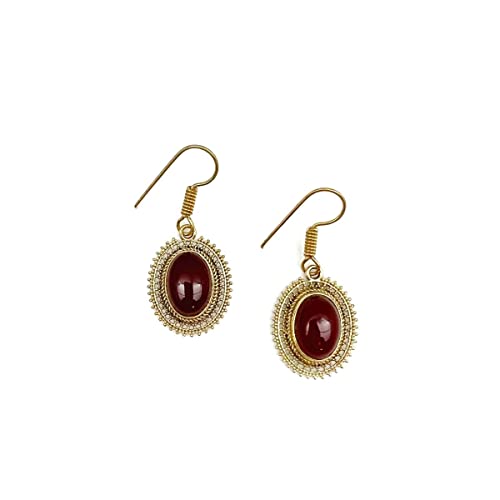 Anju Tanvi Earrings with Semiprecious Red Onyx Stone for Women, Gold-Plated