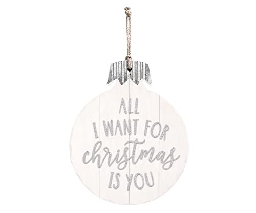 Giftcraft 683004 Christmas Oversize Ornament Wall Décor with Sentiment, 18 inch, Medium Density Fiberboard, Fir, Galvanized Metal, Jute