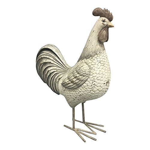 Comfy Hour Farmhouse Home Decor Collection 10" Countryside Standing Chicken Cock Rooster Figurine Farm Animal Statue, Grey Beige, Polyresin Decor