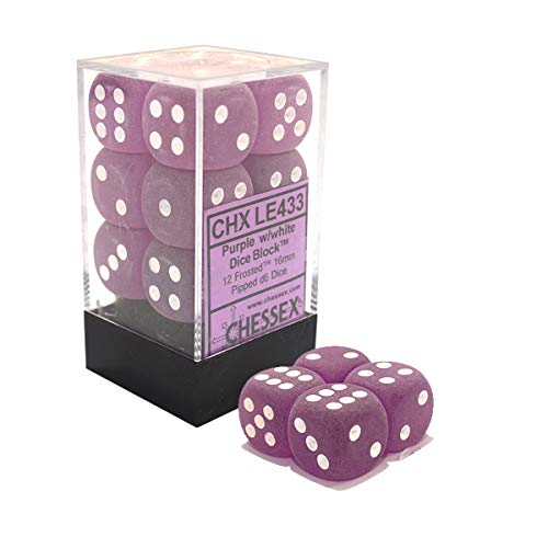 Chessex Manufacturing LE433 D6 Cube 16 mm Frosted Purple with White 12