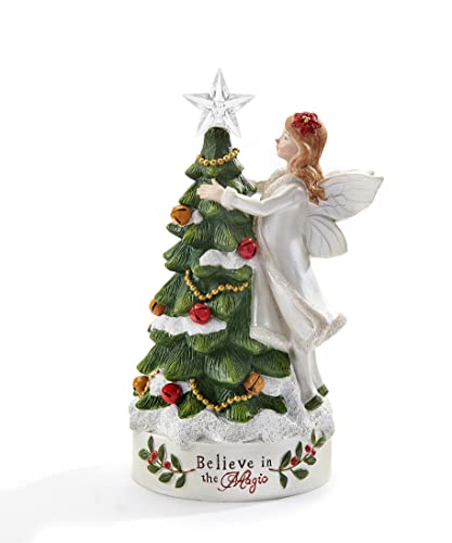 Giftcraft 682294 Christmas LED Fairy and Christmas Tree Figurine with Sentiment, Musical, 7.9 inch, Polyresin
