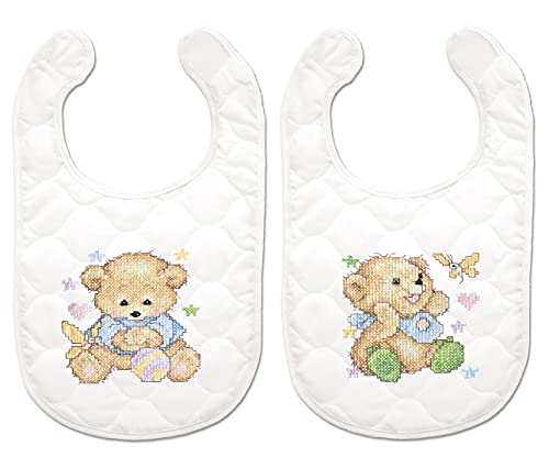 Design Works Crafts Tobin Bears Stamped for Cross Stitch Baby Bibs Kit 14" x 9"