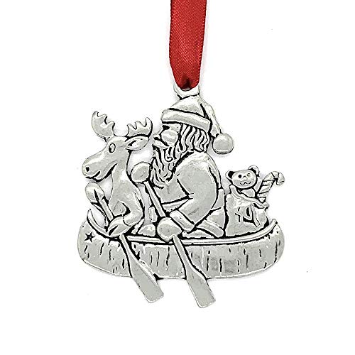 Basic Spirit Pewter Santa Canoe Moose Christmas Tree Ornament Decoration