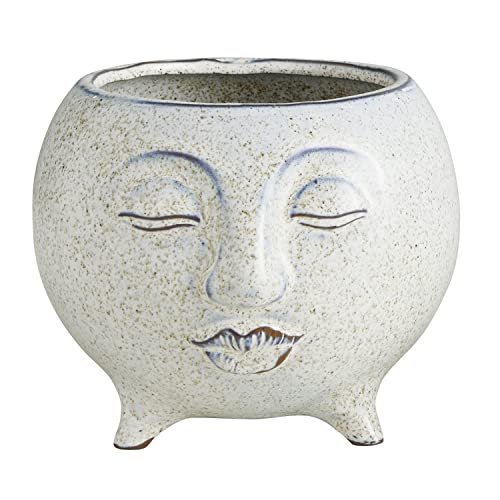 Creative Brands 47th & Main Speckled White Glazed Ceramic Planter Pot with Legs for Flowers Succulents and Small Plants, Large, Face