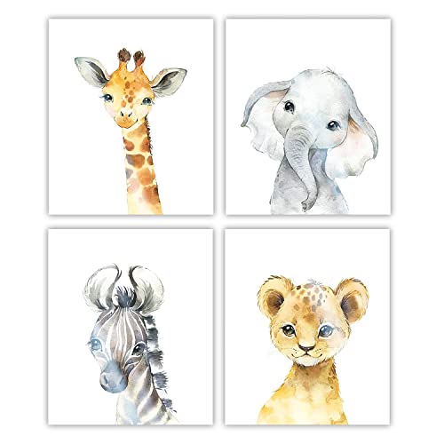 Designs by Maria Inc. Set of 4 Watercolor UNFRAMED Baby Animals Prints | Jungle Theme Nursery Decor | Baby Animal Pictures For Nursery | Zoo Animal Pictures | Nursery Paintings For Boy & Girl (11x17)