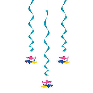 Unique Industries Unique Baby Shark Hanging Swirl Decorations - 3 Pcs, multicolor