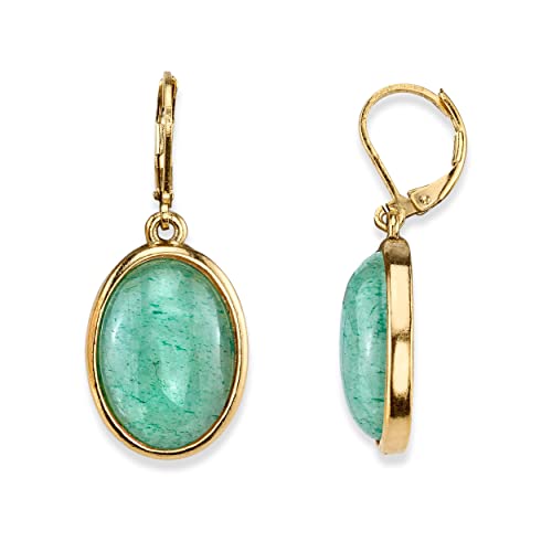 1928 Jewelry 14K Gold Dipped Gemstone Green Aventurine Oval Drop Earrings