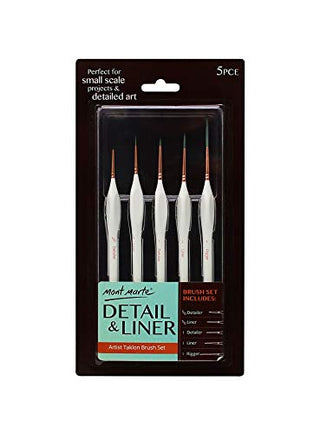 Mont Marte Liner Brush Set for Painting, 5 Piece Detailed Art Brushes with Wood Handle