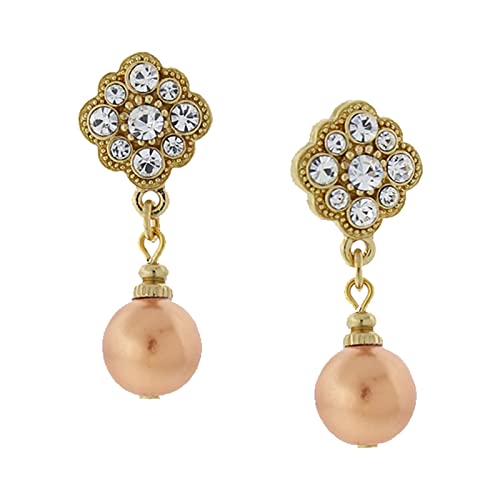 1928 Jewelry Gold-Tone Faux Cinnamon Copper Pearl and Crystal Drop Earrings