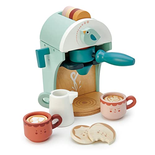 Tender Leaf Toys - Babyccino Maker - Wooden Coffee Machine Pretend Food Play Toy with Capsules and Cups - Made with Premium Materials and Craftsmanship - 3+ Years