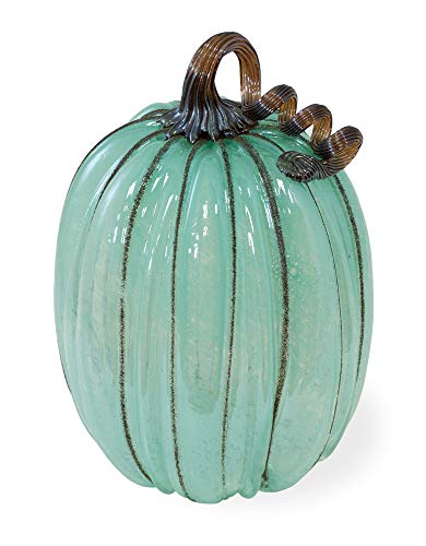 Boston International Handblown Glass Pumpkin Tabletop Décor, Blue Autumn