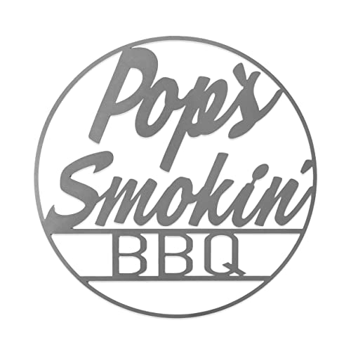 ROCC RUSTED ORANGE CRAFTWORKS CO. Vintage Circle Signs - BBQ (Pop's)-Steel Outdoor Barbecue sign-Outdoor Kitchen-Grill-Men's gift-Father's Day gift-Bachelor Sign for men -decorative sign