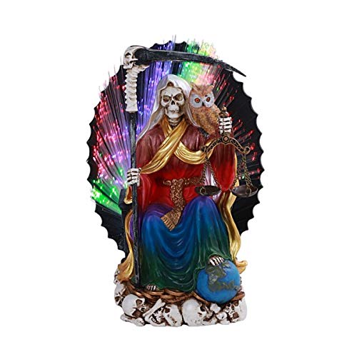 Pacific Trading Santa Muerte Saint Death Grim Reaper LED Color Changing Resin Statue Figurine (Seated 8.75")