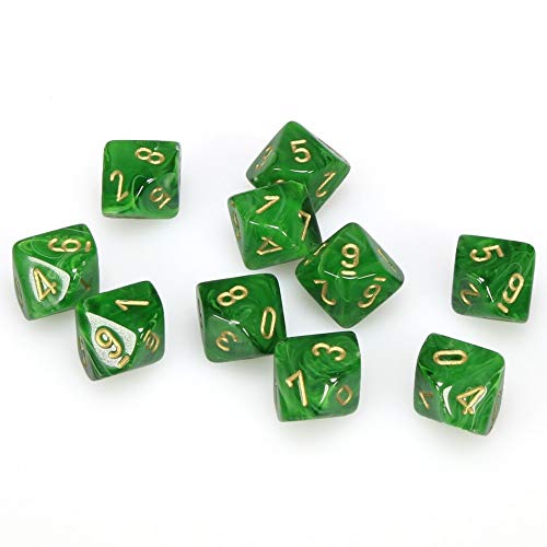 Dice - Vortex - d6 Chessex D10 Green w/Gold (10)