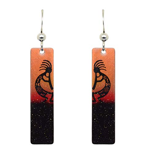 Kokopelli Sunset earrings, hypoallergenic French hook sterling silver ear wires, made in the USA by d&
