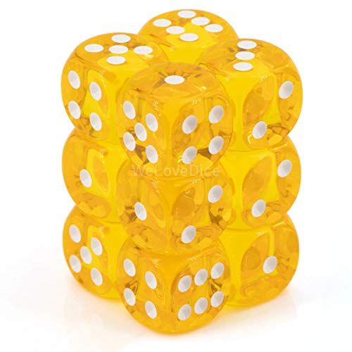 DND Dice Set-Chessex D&D Dice-16mm Translucent Yellow and White Plastic Polyhedral Dice Set-Dungeons and Dragons Dice Includes 12 Dice – D6