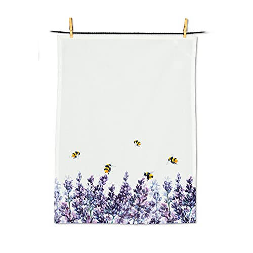 Abbott Collection 56-KT-LAVENDER-02 Lavender & Bees Tea Towel, White/Purple