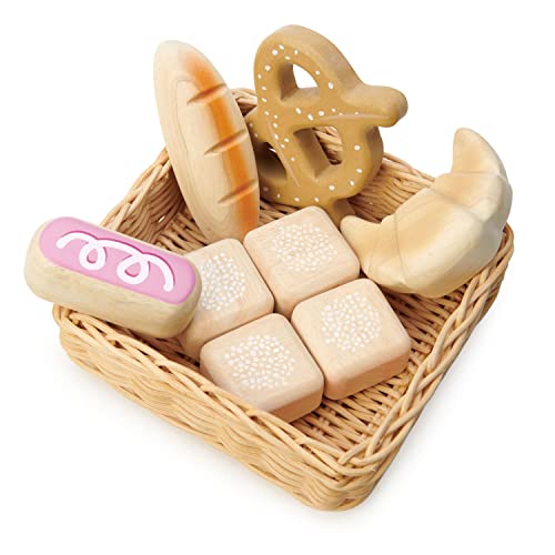 Tender Leaf Toys - Bread Basket - Pretend Food Play Supermarket Shopping Game Accessories Educational Learning Toys for Children 3+
