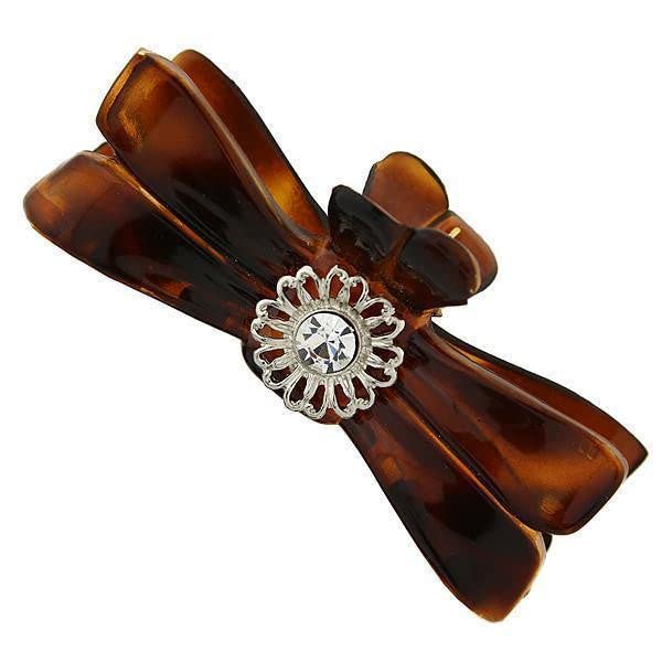 1928 Jewelry Brown Tortoise Filigree And Crystal Accent Small Claw Hair Clip