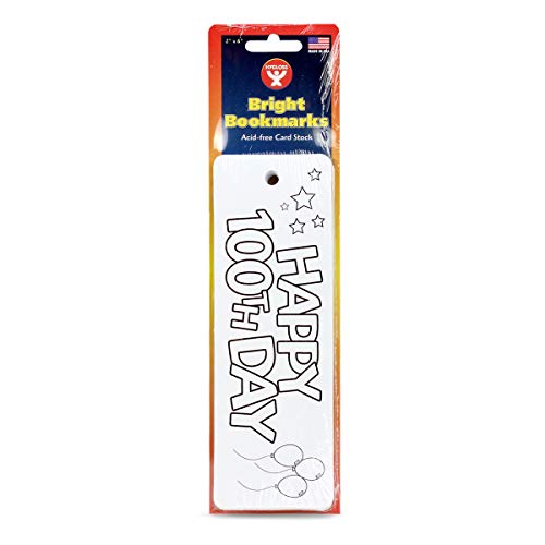 Hygloss Products Happy 100th Day Bookmarks - White Bookmark with “Happy 100th Day” on The Front - Fun to Personalize - Make Reading Fun - 2” x 6” - 25 Pack