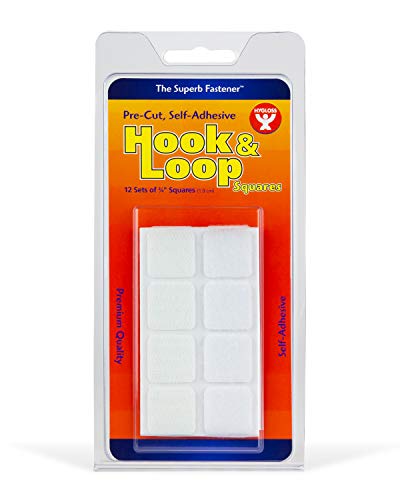 Hygloss Products Self Adhesive Squares - 12 Hook and Loop Fastener Stickers - 3/4 Inch, White