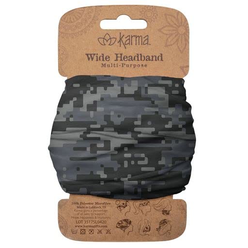 Karma Digital Camo Headband for Women - Wide - Fabric Headband and Stretchy Hair Scarf - Black