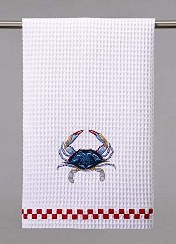 Peking Handicraft 04TA1385WC Blue Crab Waffle Weave Kitchen Towel, 25-inch Length, Cotton