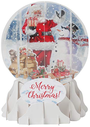 Up With Paper Pop-up Christmas Medium Snow Globe by Popshots Studios - Santa and Snowman