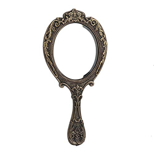 Unicorn Studio Veronese Design 10 Inch Vintage Skull Brooch Victorian Hand Mirror Cold Cast Resin Bronze Finish Statue Home Decor