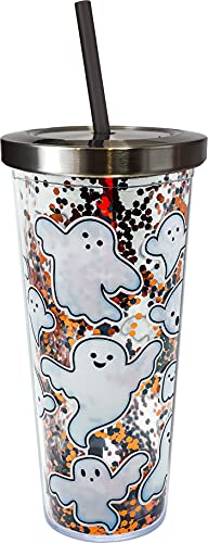 Spoontiques - Boo - Acrylic Tumbler - Glitter Cup with Straw - 20 oz