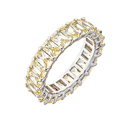 Maya J Eternity Ring - Emerald-Cut, with Artisan Fashioned Gemstones, Light Yellow, Size 7