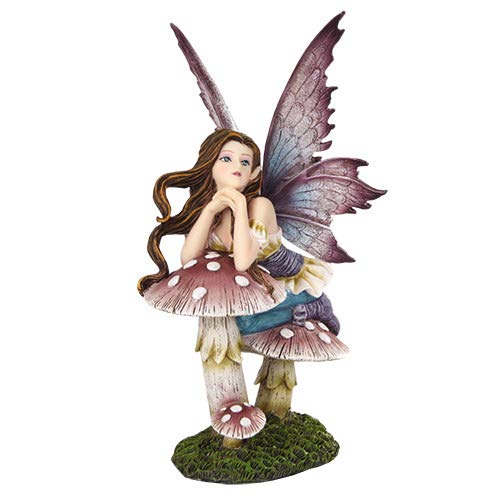 Pacific Trading Giftware 5.25 Inch Fairyland Pink Fairy Leaning on Mushroom Statue Figurine