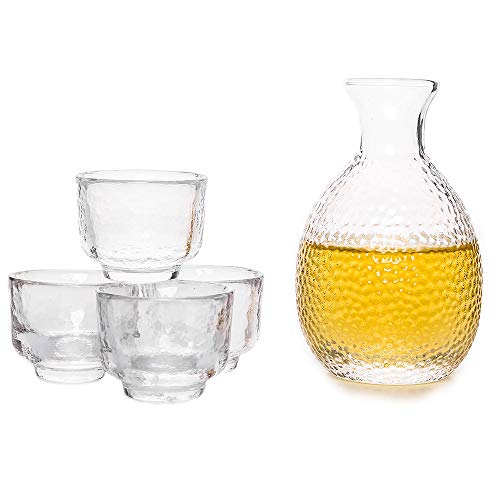 Everest Global Clear Glass Japanese Sake Set - Tokkuri Bottle for Warm or Cold Japanese Wine/Shochu/Tea (Clear)