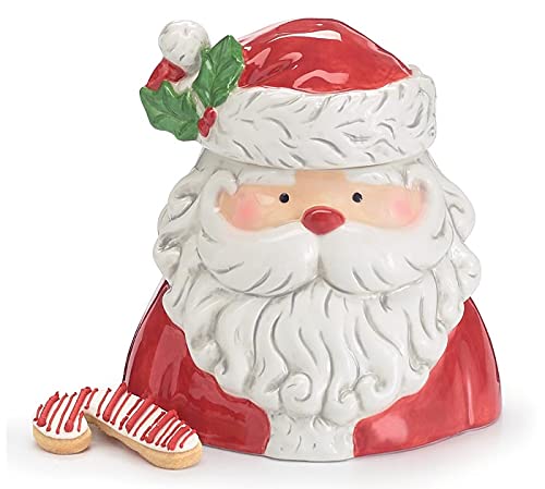 burton + BURTON 208881 Santa Head Shape Holly Accent Cookie Jar, 7-inches Tall
