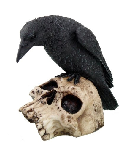 Pacific Trading PTC 5 Inch Halloween Black Raven on Skeleton Skull Statue Figurine