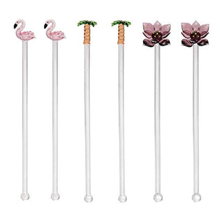 Beachcombers SS-BCS-20822 8 inch Flamingo Variety Drink Stirs, Set of 6