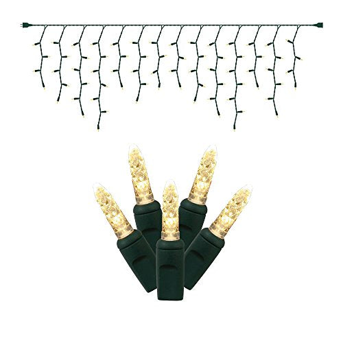 Vickerman 70 Light M5 LED Icicle Light Set Warm White on Green Wire