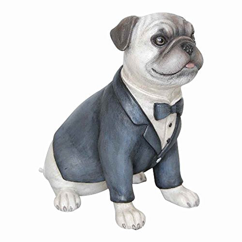Comfy Hour Always Be My Love Collection 10" Polyresin Gentle Suit Dressing Standing Pug Decoration, Gift for Dog Person, Dark Blue and Grey