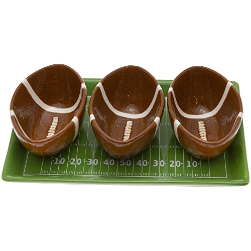 Boston International Ceramic Condiment Serving Tray Super Bowl Party, 10 x 6-Inches, Football Fever